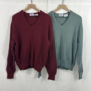 Izod Lacoste Vintage Textured Cableknit Vneck Mens Sweater Lot Size L Old Money